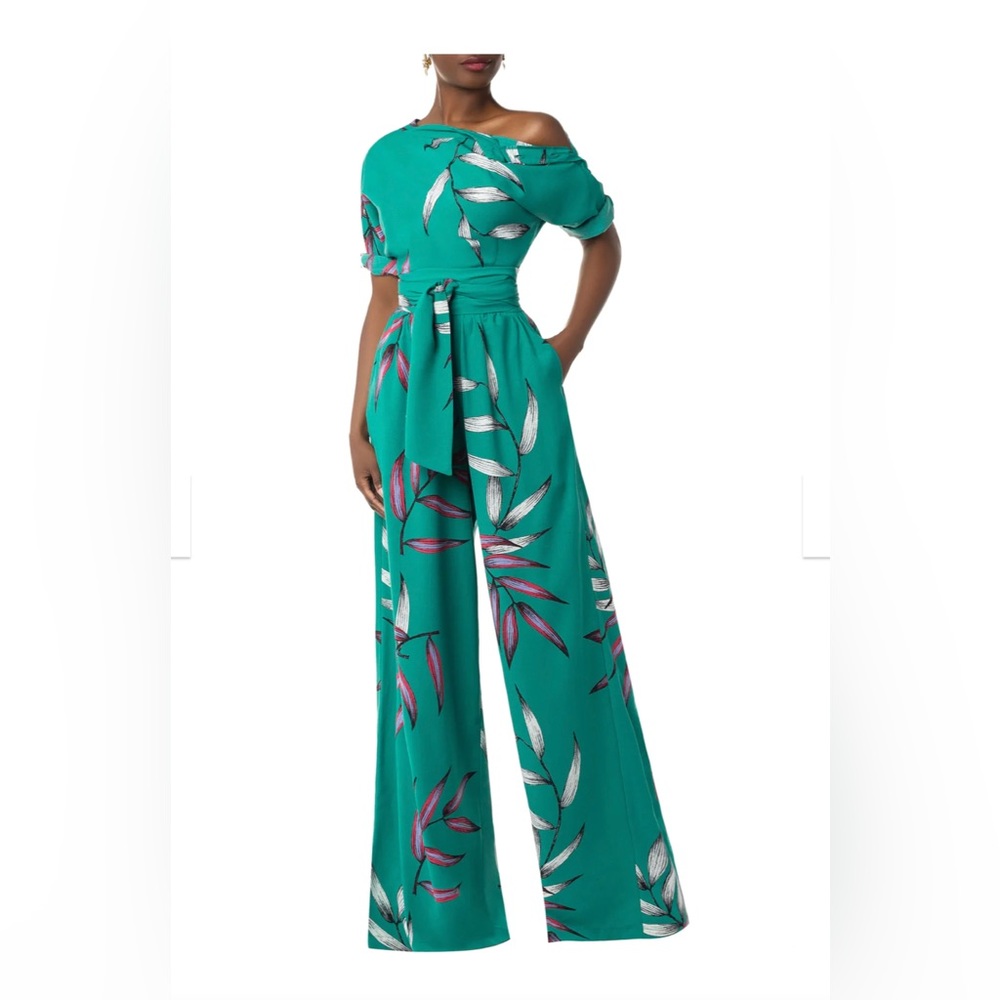 Florence" Jade Print Shoulder Button Jumpsuit Size Medium NWT FKSP